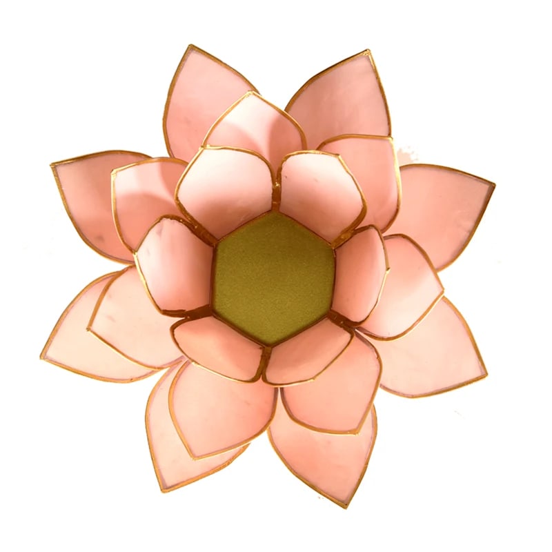 Lotus Fyrfadsstage - Pastel Pink m. guld - Capiz Skaller