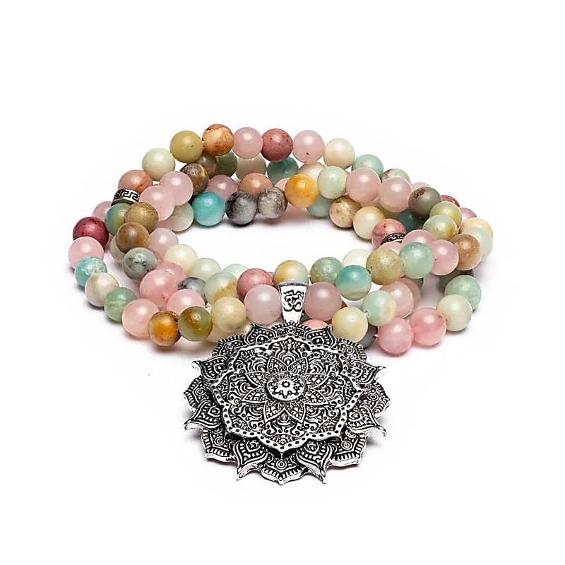 Mala - Rosenkvarts, Amazonite og Rhodonit samt Lotus