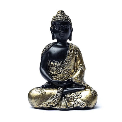 Meditations Buddha, Antique Sort m. Guld - Lotus Blomster på dragten