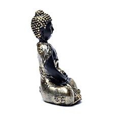 Meditations Buddha, Antique Sort m. Guld - Lotus Blomster på dragten