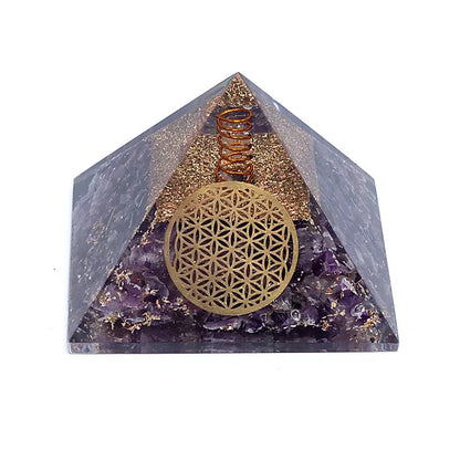 Orgonit Pyramide - Ametyst m. Flower of Life