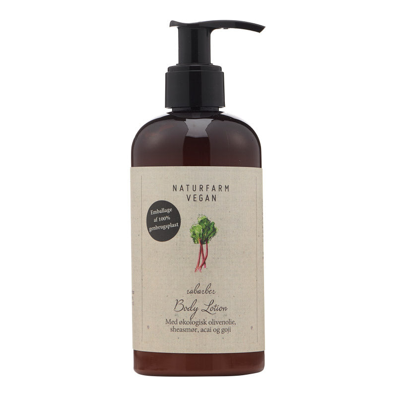 Rabarber Body Lotion med Økologisk Olivenolie, Sheasmør, Acai og Goji - 250 ml. Vegansk og Parfumefri