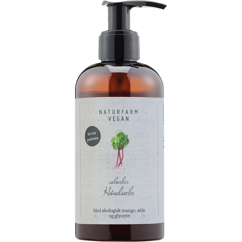 Rabarber Håndsæbe 250 ml. Vegansk og parfumefri med økologisk mango, æble og glycerin.